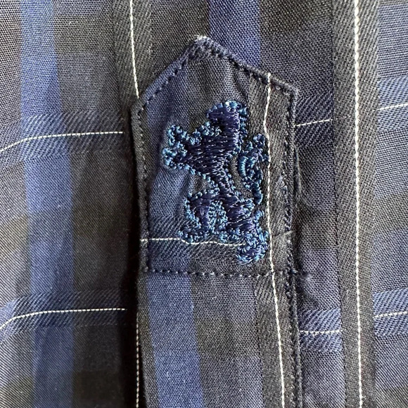 Bugatchi Mens Dress Shirts Black and Blue Plaid Contrast Cuff Print Size XL - Picture 7 of 12